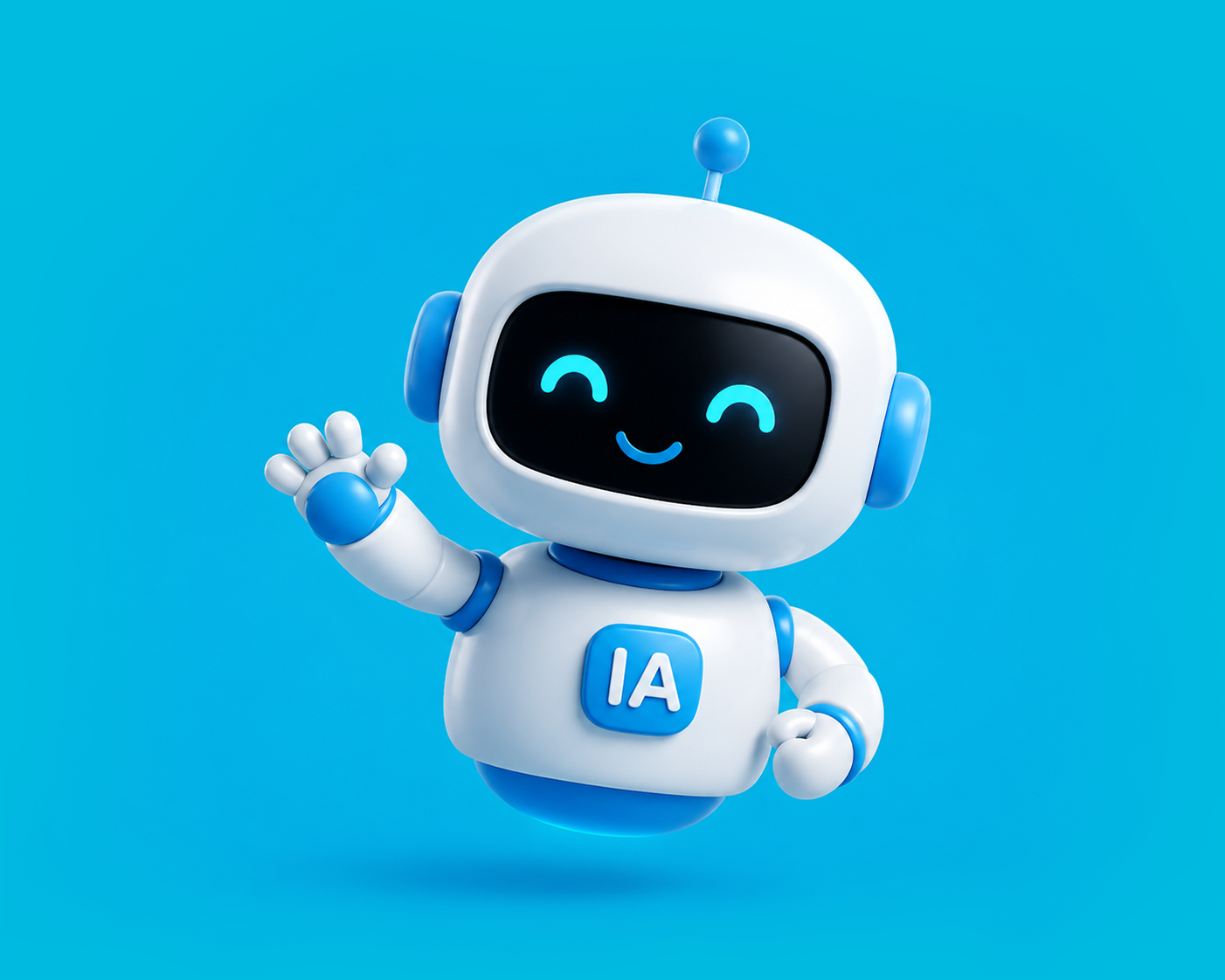 Robô alegre com símbolo IA